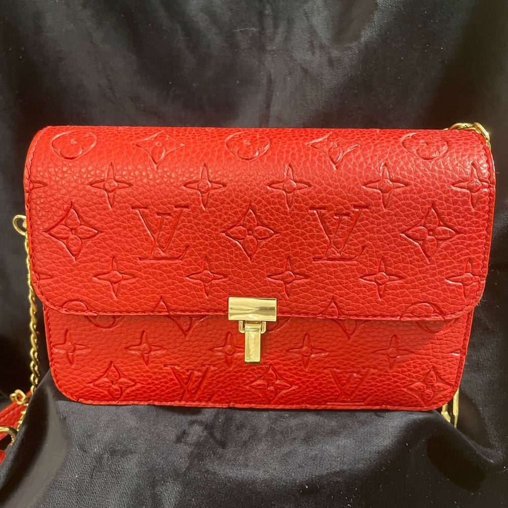 Red Leather Embossed Crossbody Bag